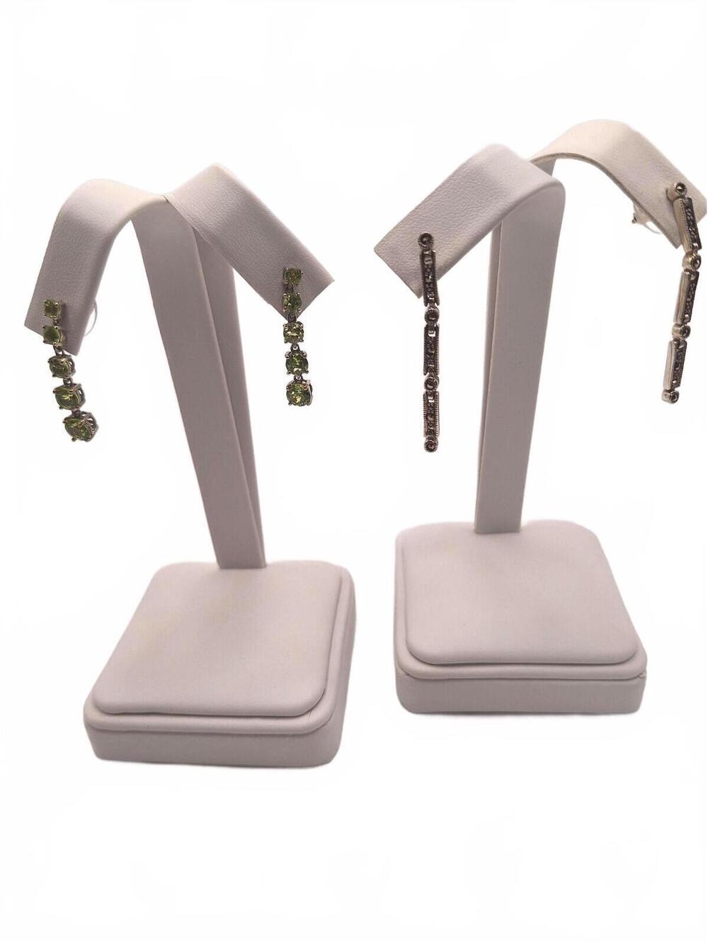 Marcasite and peridot drop dangle earrings in sterling silver set of 2
